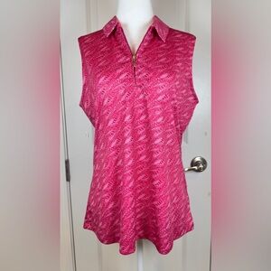 Greg Norman Pink Fern Print Sleeveless Golf Polo Top XL ML75 PlayDry Preppy